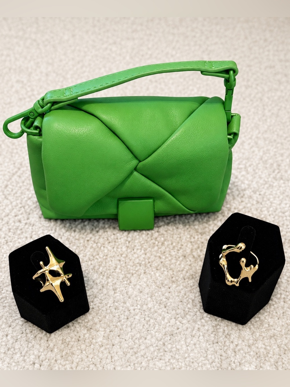 a new day Bright Green Quilted Mini Clip Bag and Rings